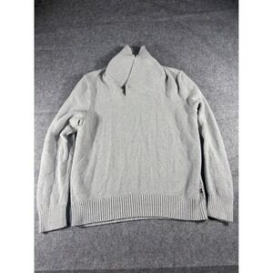 Nautica Mens Shawl Collar Sweater Light Gray Textured Knit Button Accent Size L